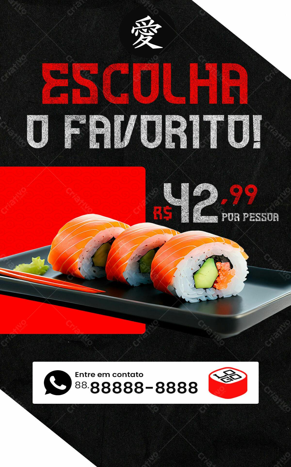Flyer para Promoção de Sushi PSD Editável