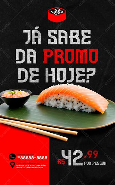 Stories já sabe da promoção de hoje restaurante japonês social media psd editável