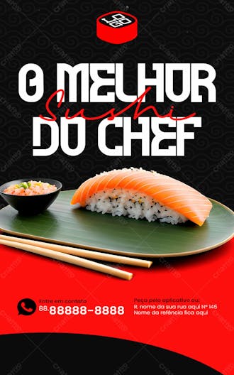 Stories o melhor shchi do chef restaurante japonês social media psd editável