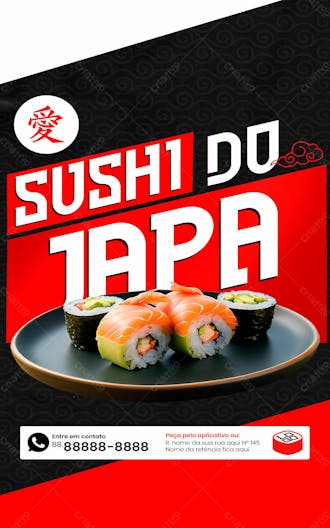 Stories sushi do japa restaurante japonês social media psd editável