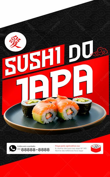 Stories sushi do japa restaurante japonês social media psd editável