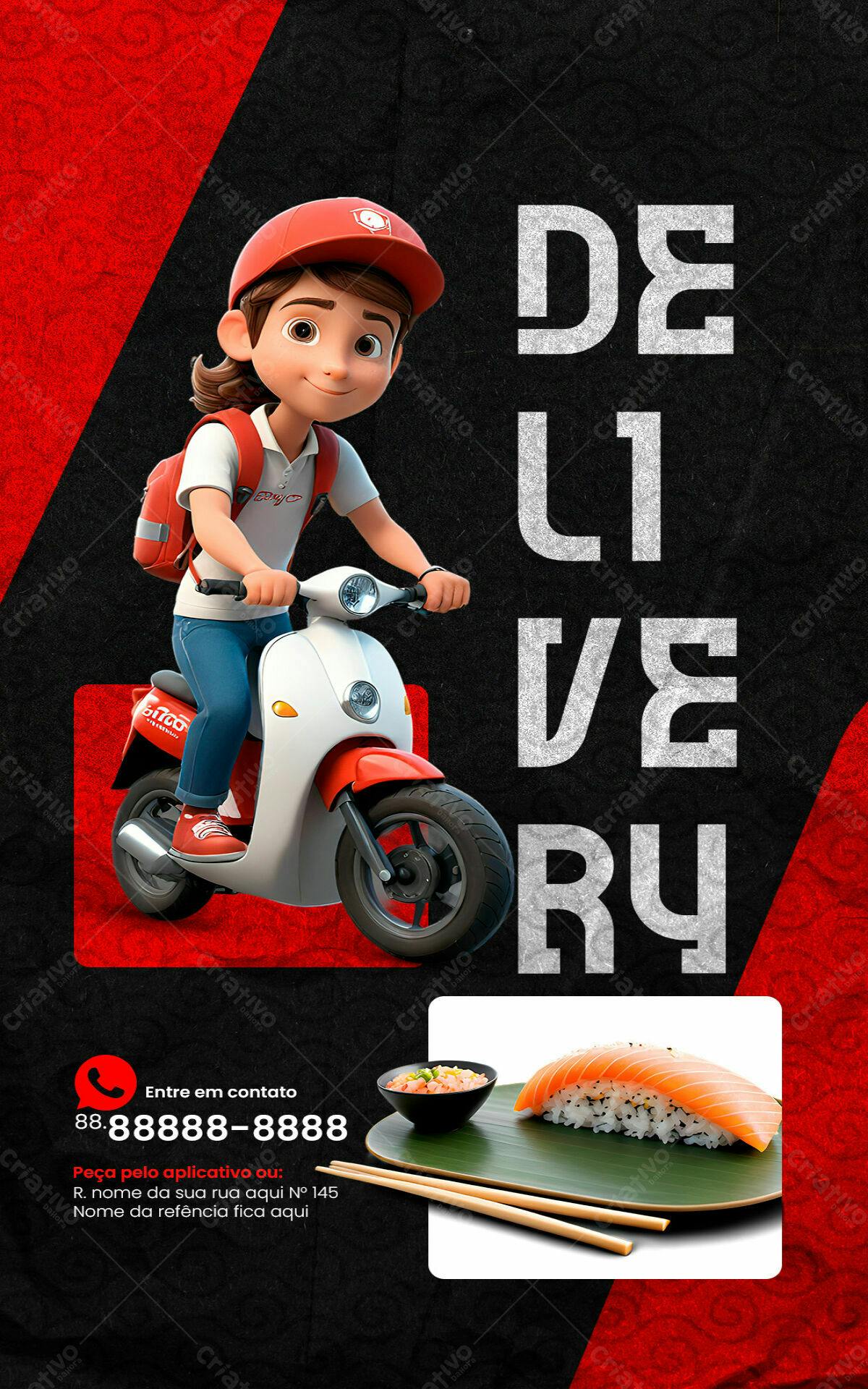 Flyer para Delivery de Sushi PSD Editável