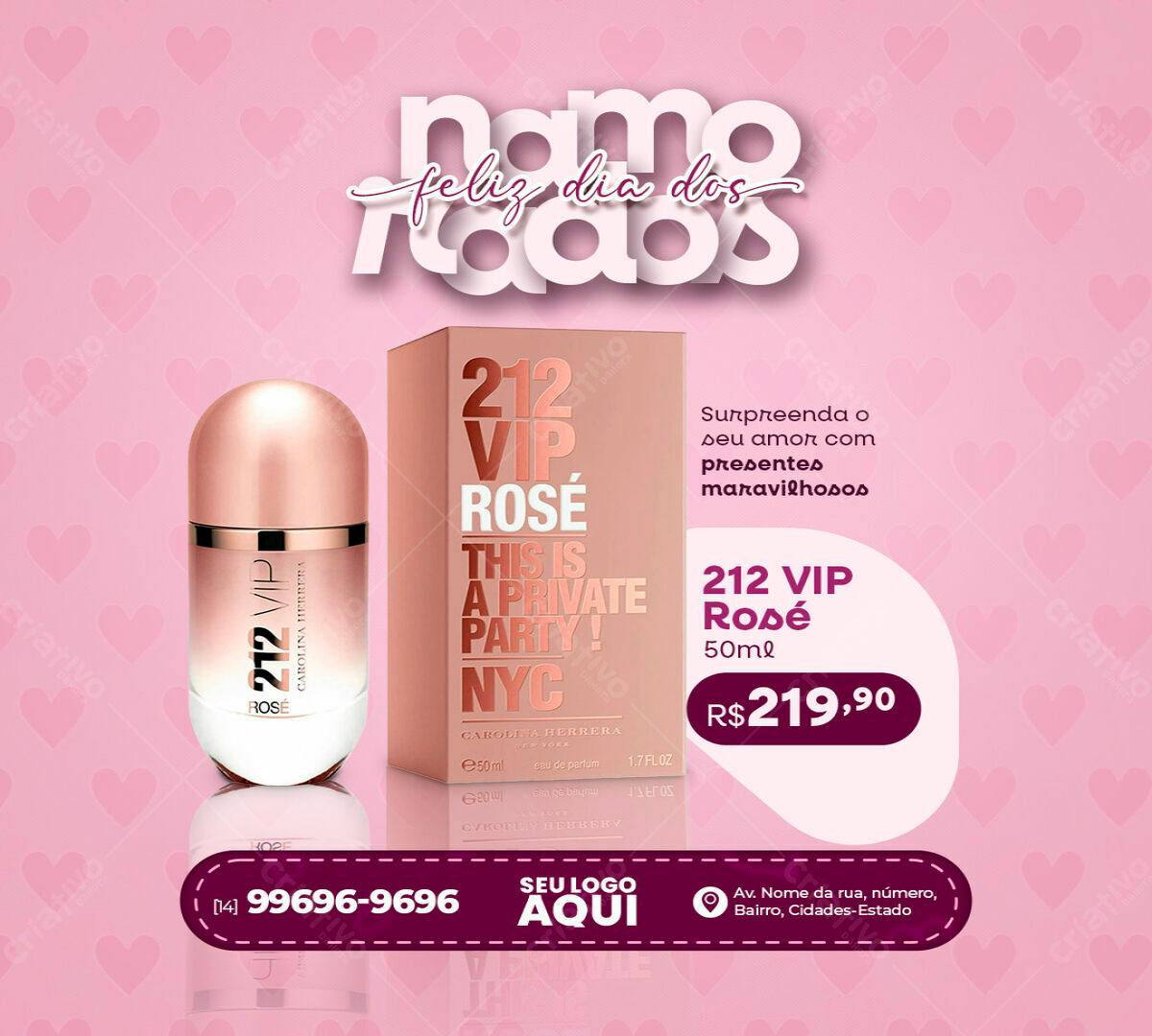 Flyer Dia dos Namorados Perfume 212 VIP Rosé PSD Editável