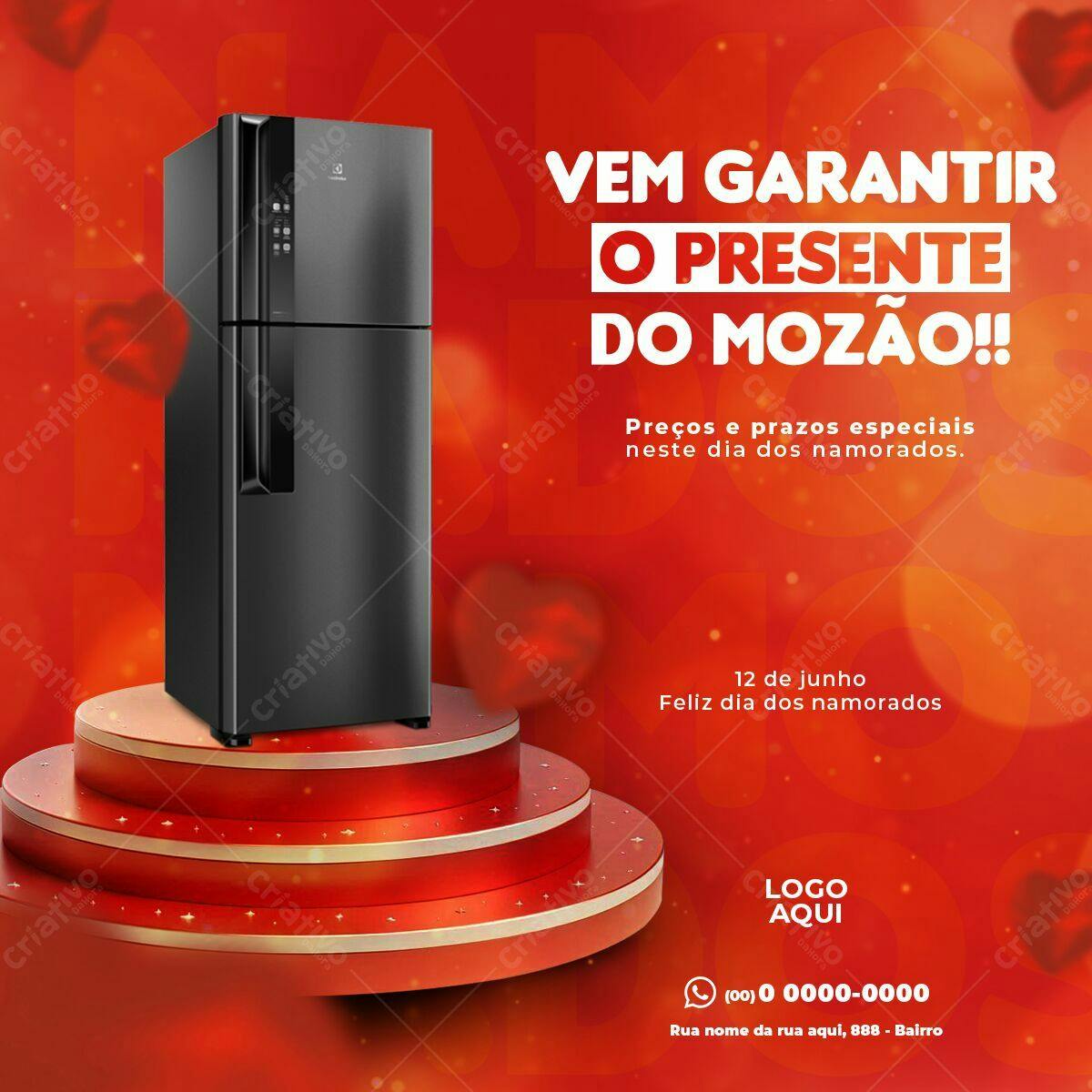 Flyer Dia dos Namorados com Geladeira PSD Editável
