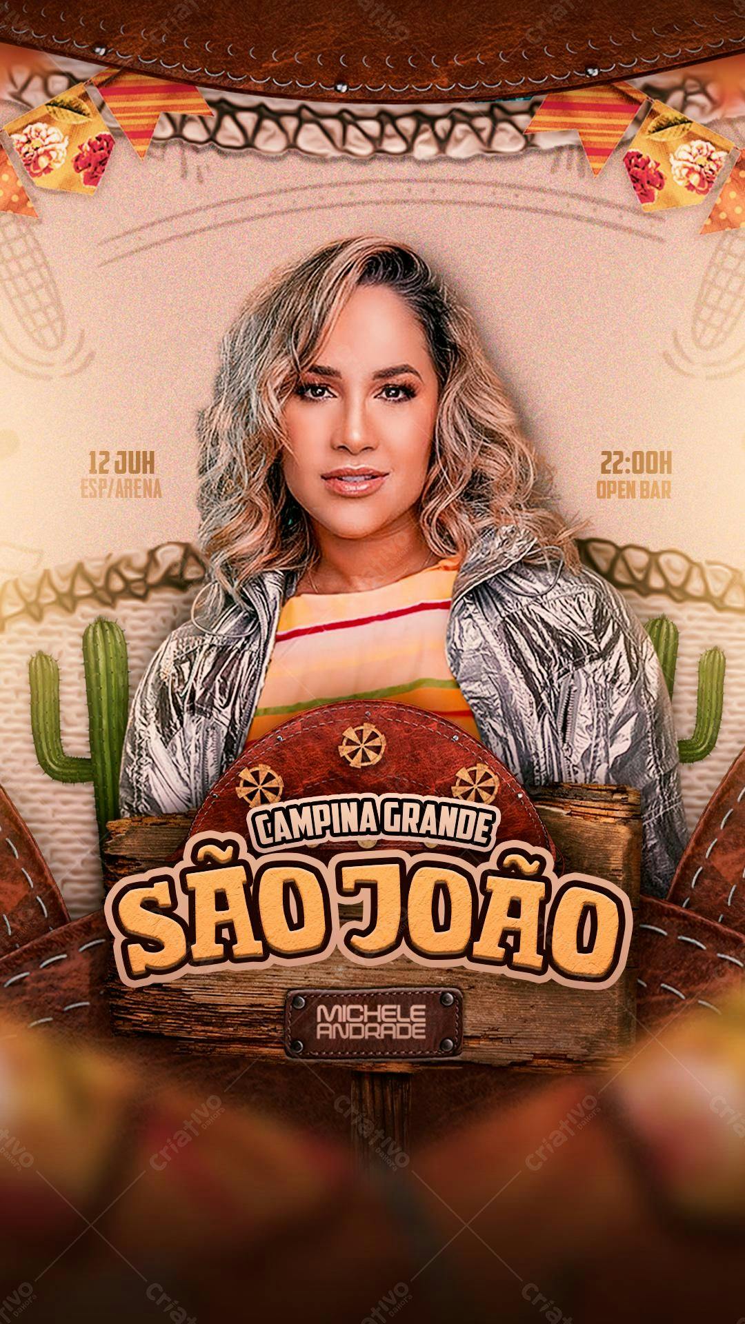 Flyer para Festa Junina com Michele Andrade PSD Editável