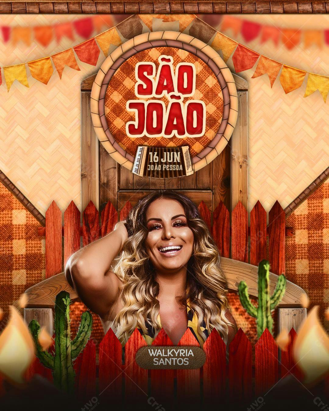 Flyer Festa Junina com Walkyria Santos PSD Editável