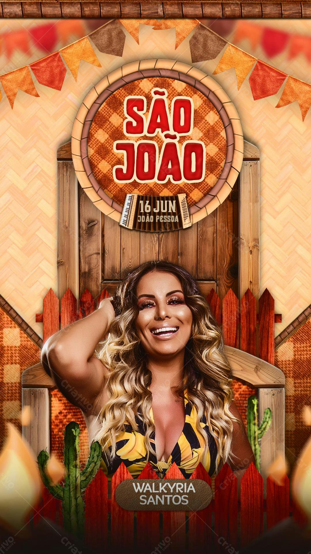 Flyer Festa Junina com Walkyria Santos PSD Editável
