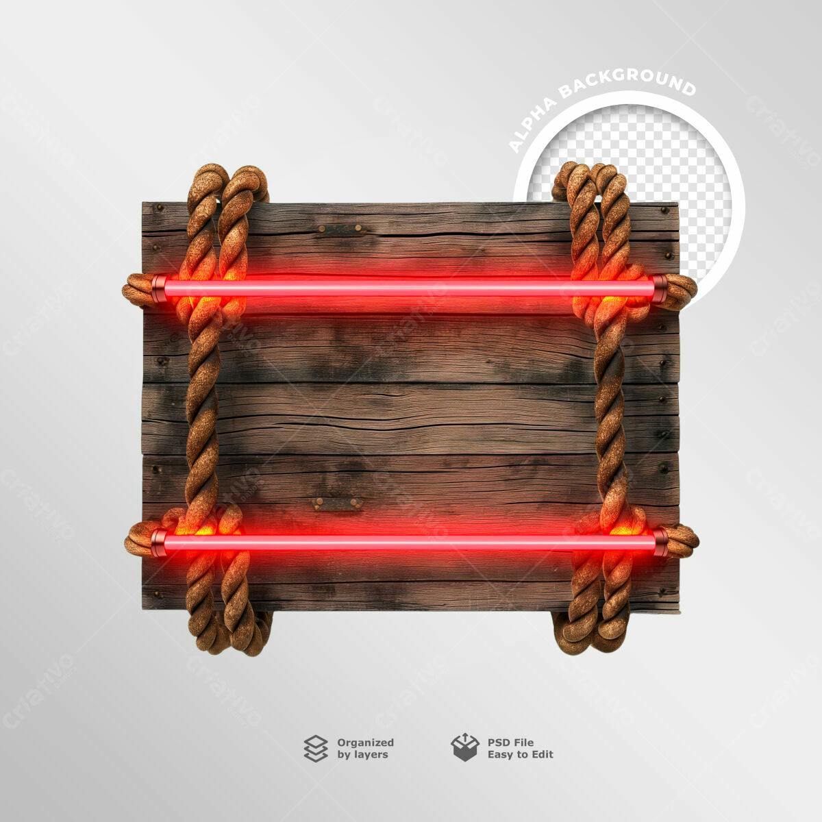 Placa de Madeira com Luzes Neon PSD Editável