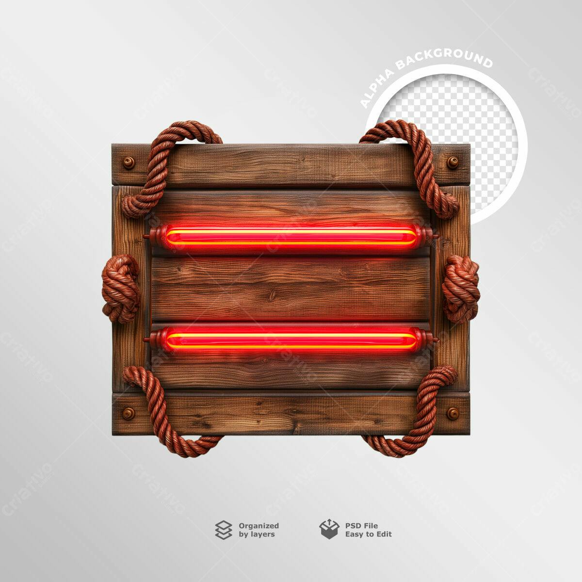 Placa de Madeira com Luzes Neon PSD Editável