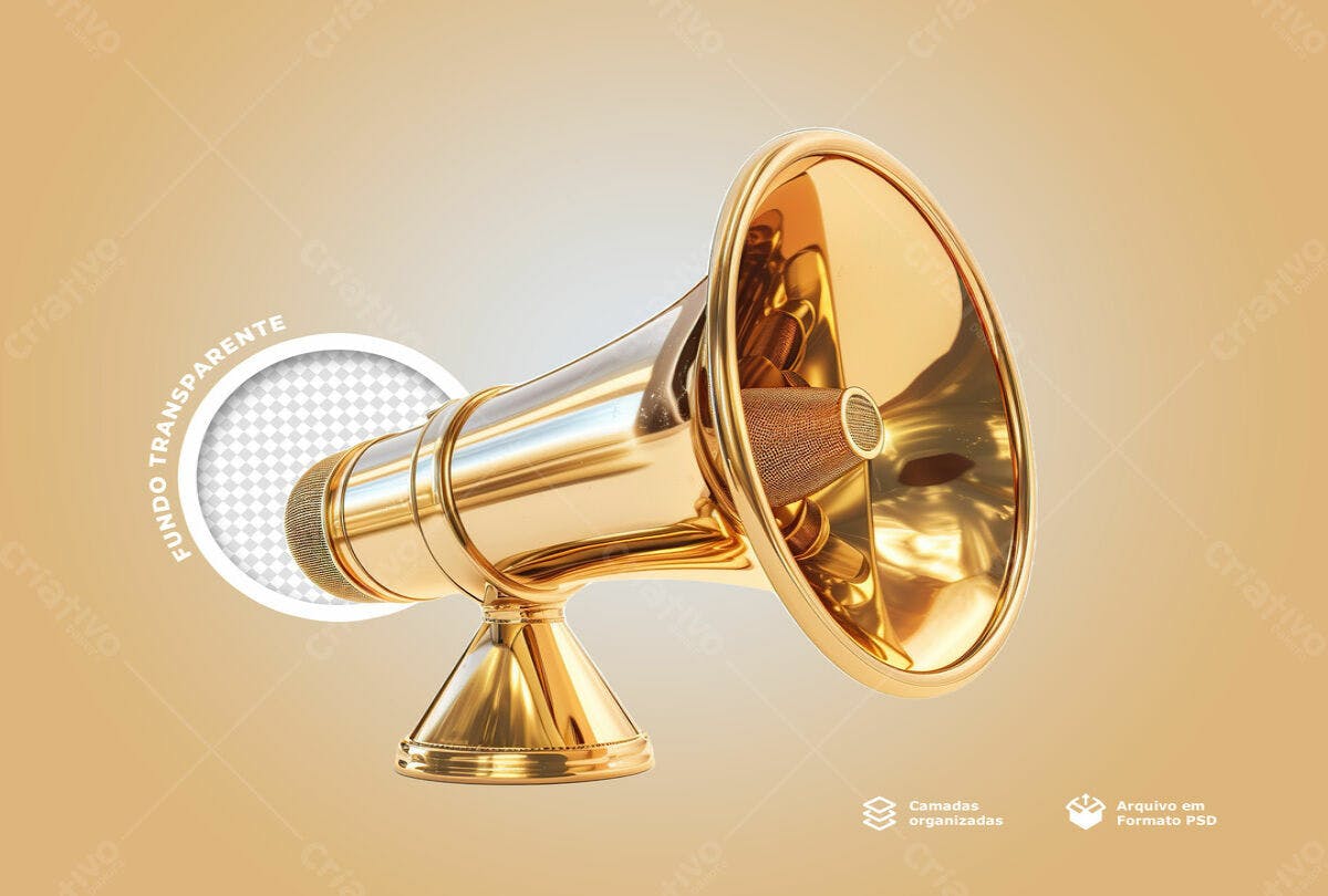 Megafone Dourado Anúncio PSD Editável