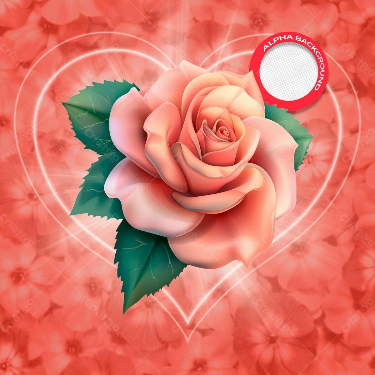 PSD Romântico com Rosa e Coração para Dia dos Namorados PSD Editável