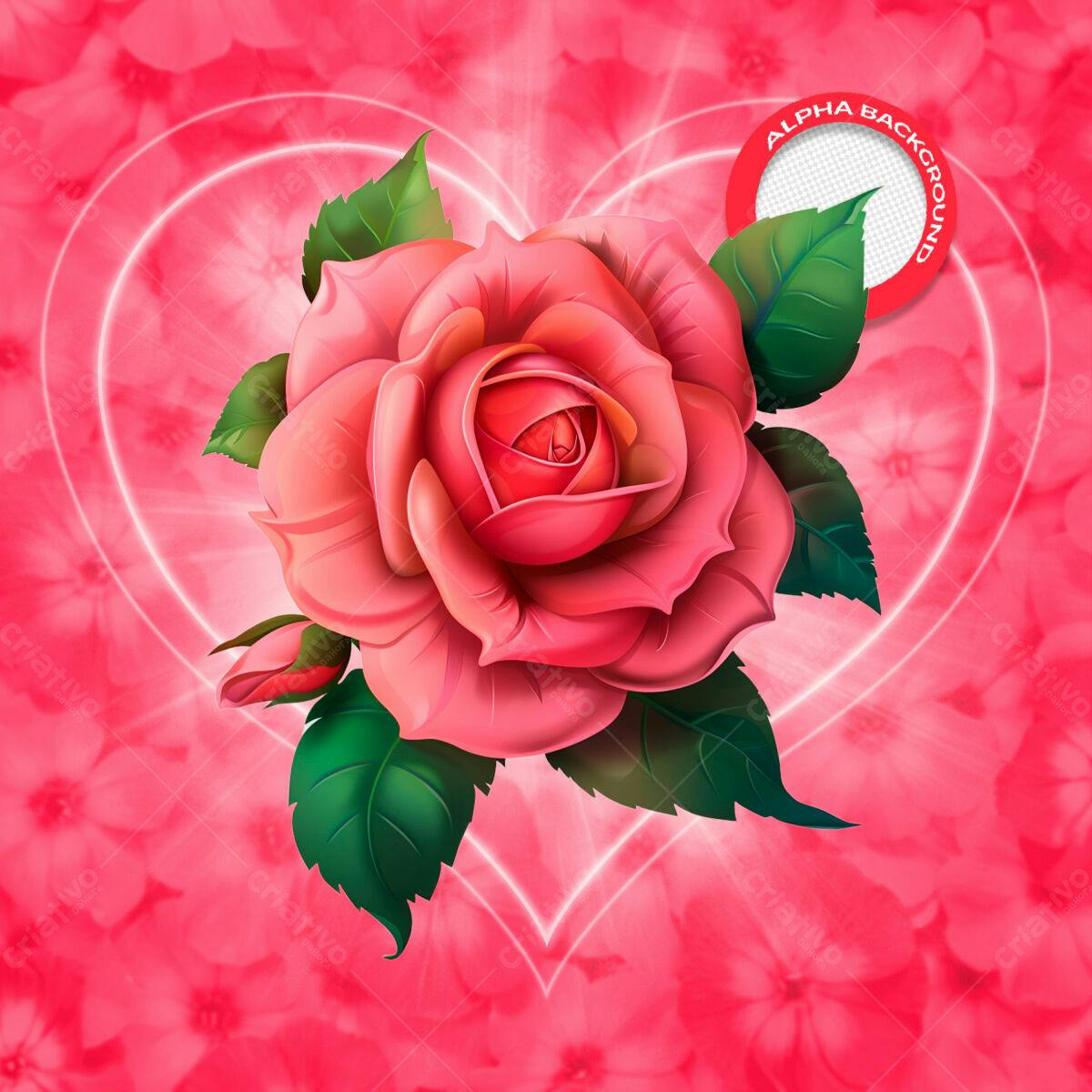 Background Romântico com Rosa PSD Editável