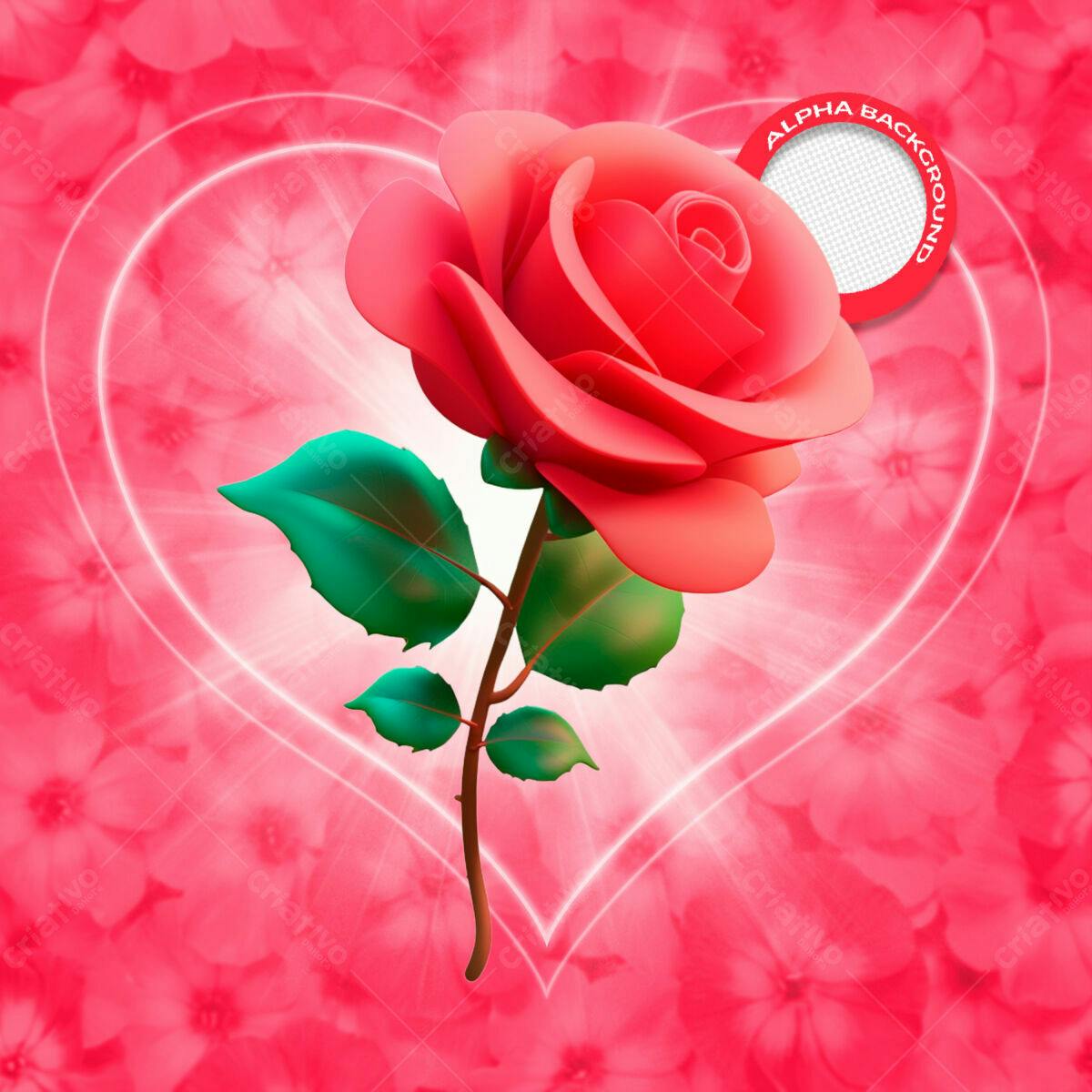 Background Romântico com Rosa Vermelha PSD Editável