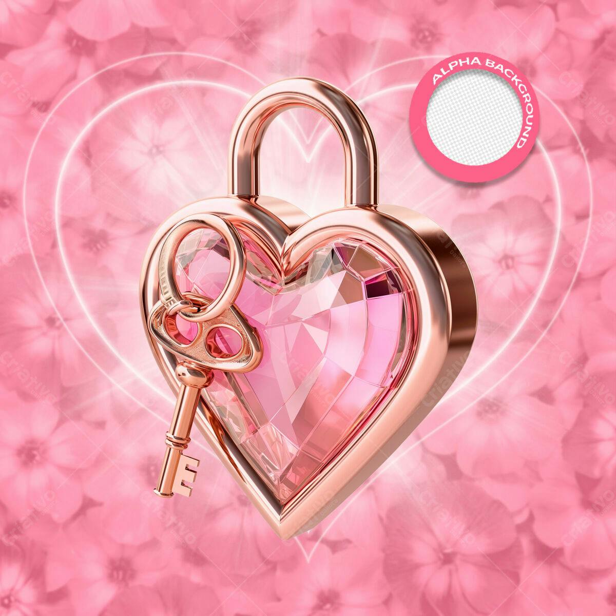 PSD Coração Rosa Romântico para Dia dos Namorados PSD Editável