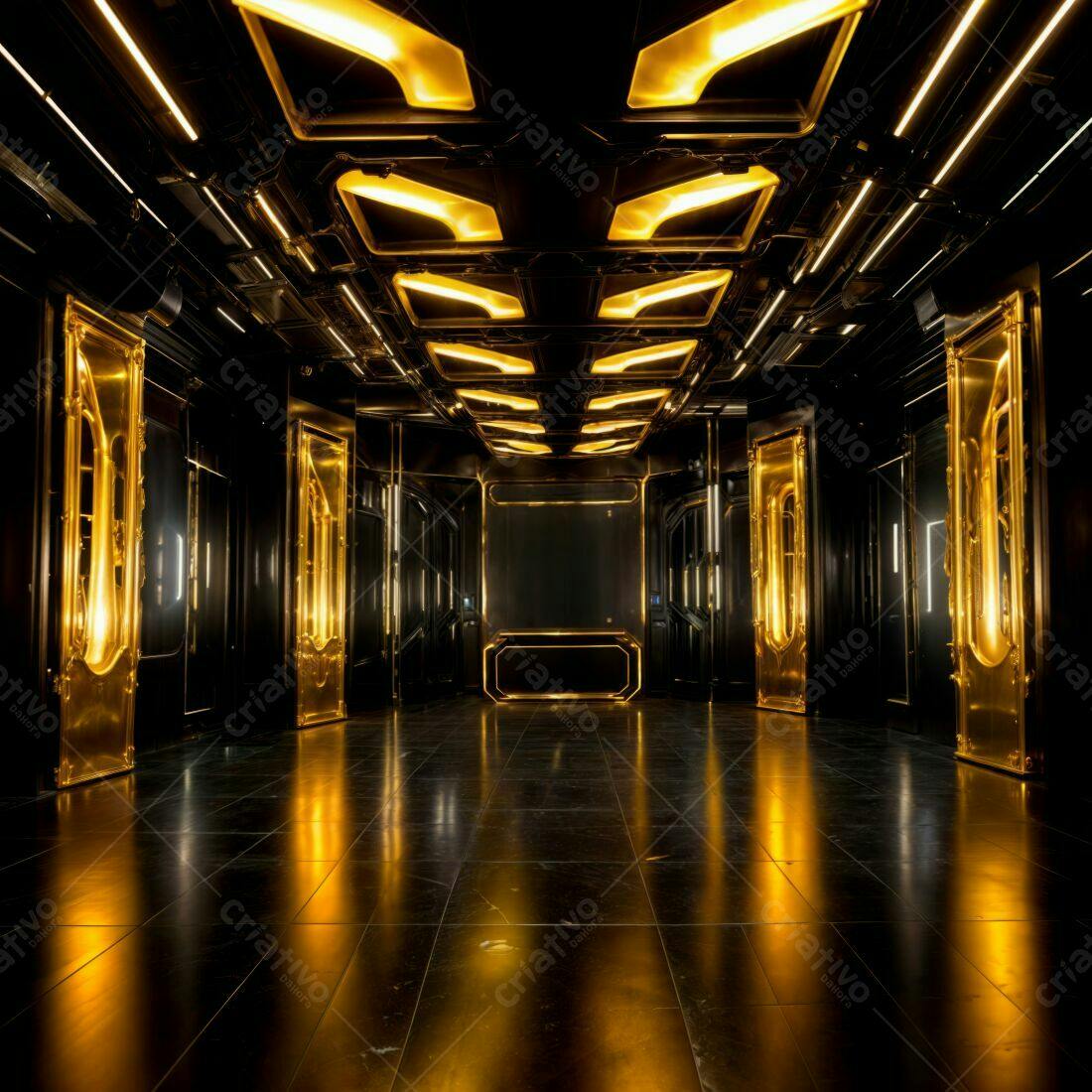 Corredor futurista dourado e preto