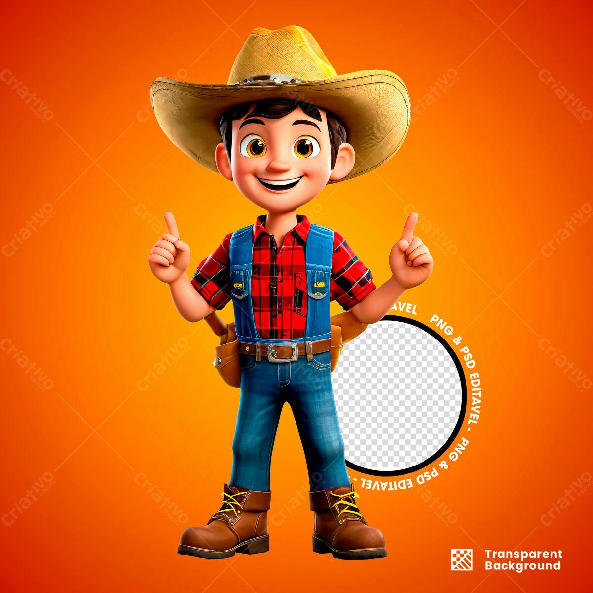 Personagem Cartoon Fazendeiro PSD Editável