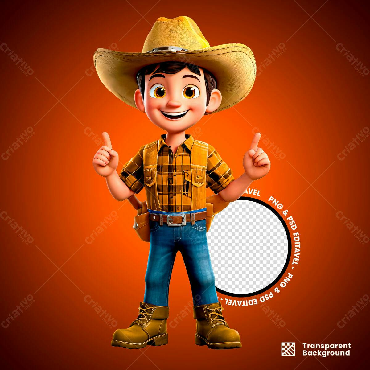 PSD Personagem Cartoon Caipira para Mockup PSD Editável