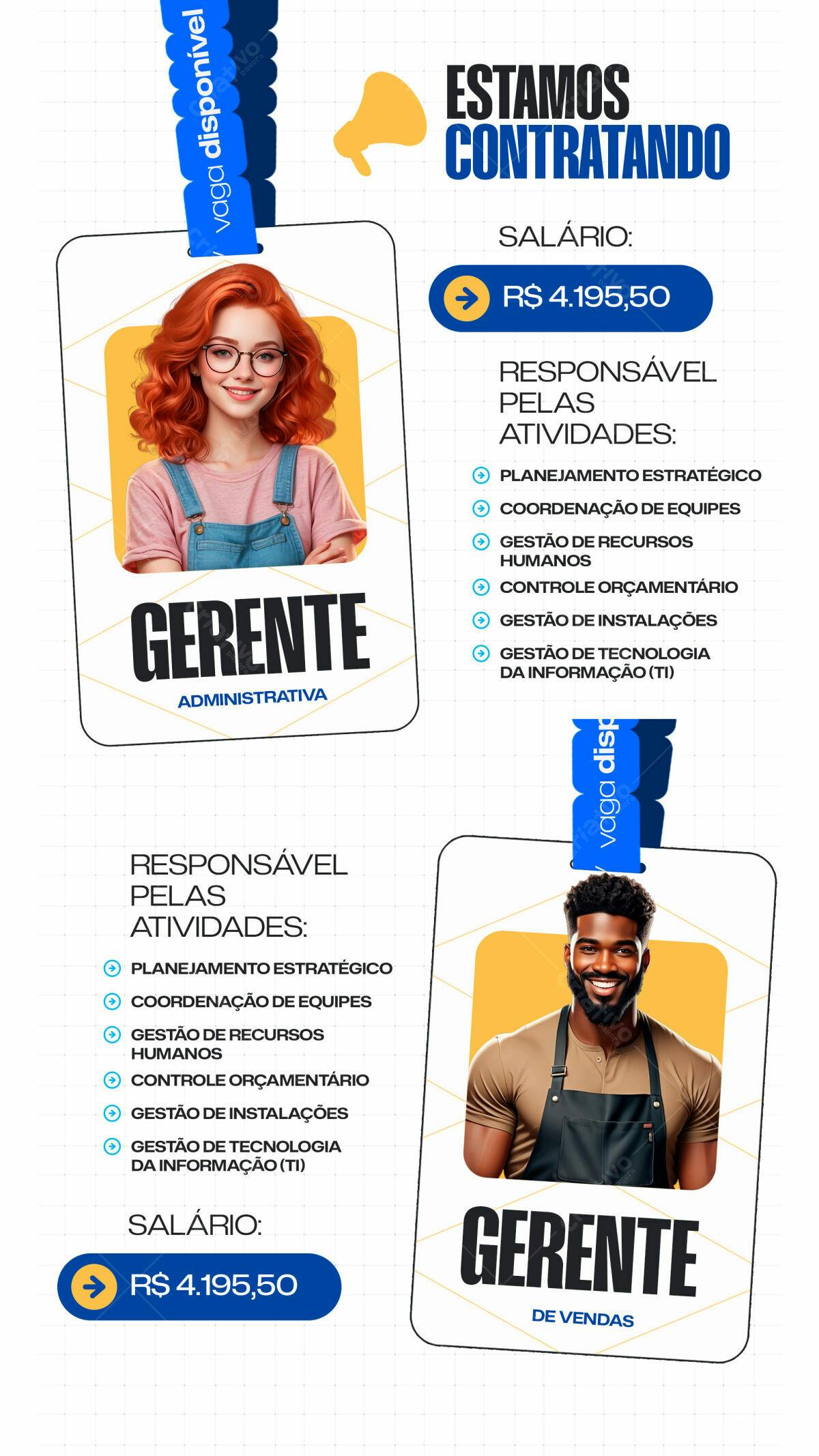 Cartão de Visita Vagas Gerente PSD Editável