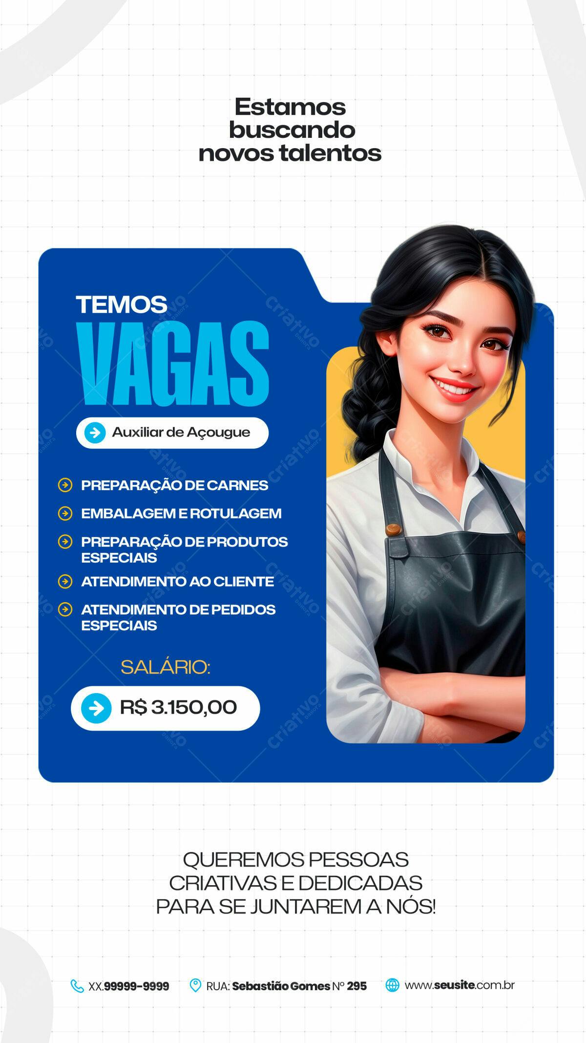 Flyer Vagas de Emprego Açougue PSD Editável