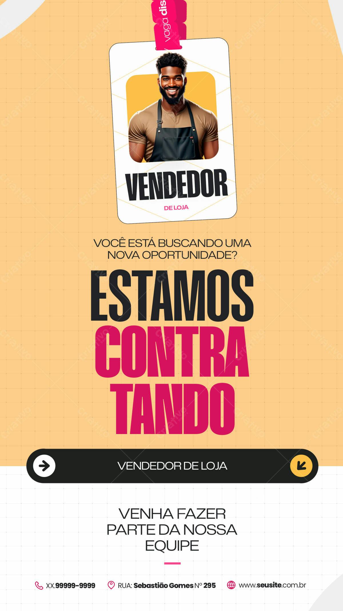 Cartão de Vagas para Vendedor de Loja PSD Editável