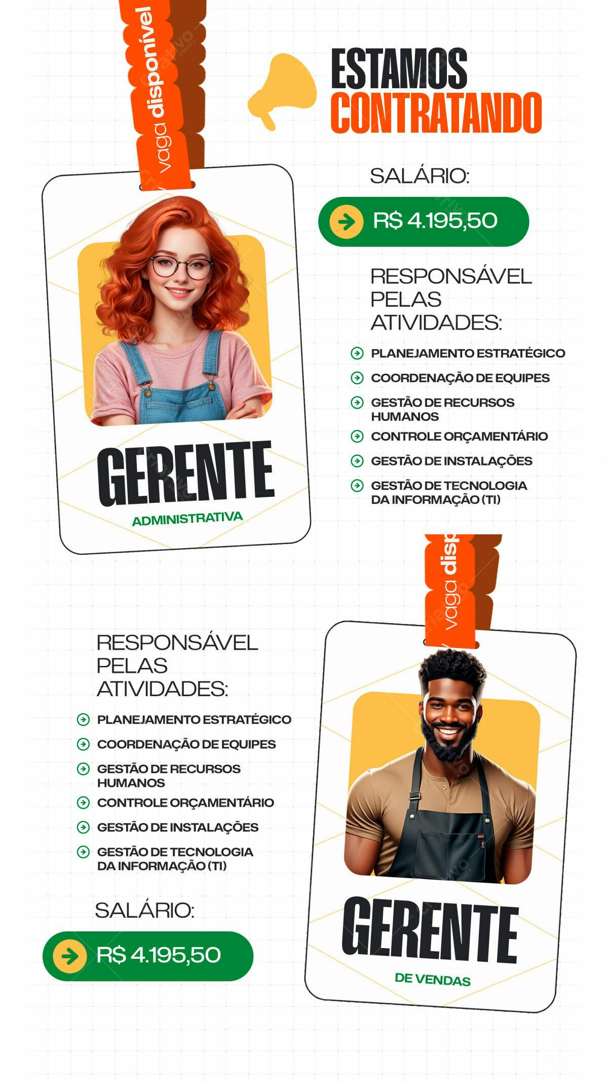 Cartão de Visita Vagas Gerente PSD Editável