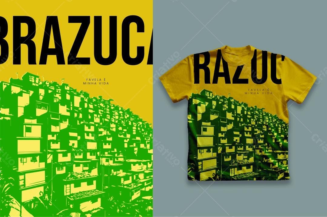 Camiseta Favela é Minha Vida estampa verde e amarela
