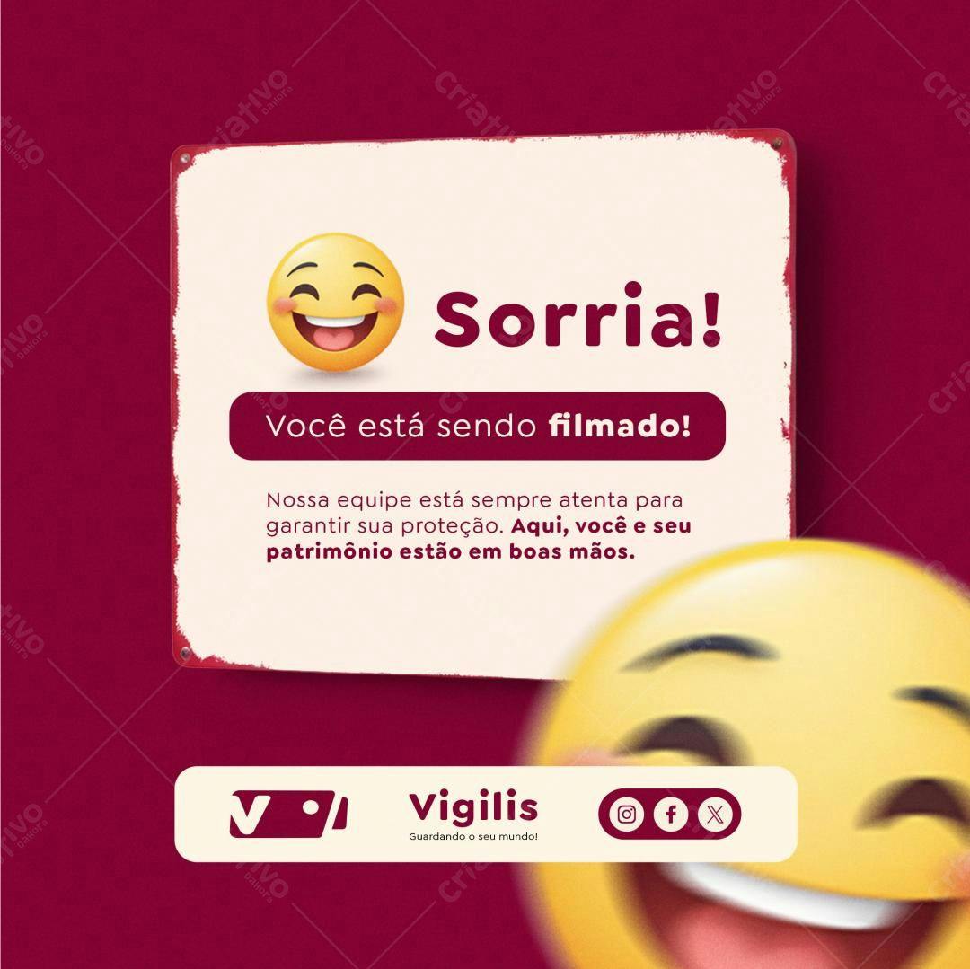 Placa Segurança Sorria Você Está Sendo Filmado PSD Editável