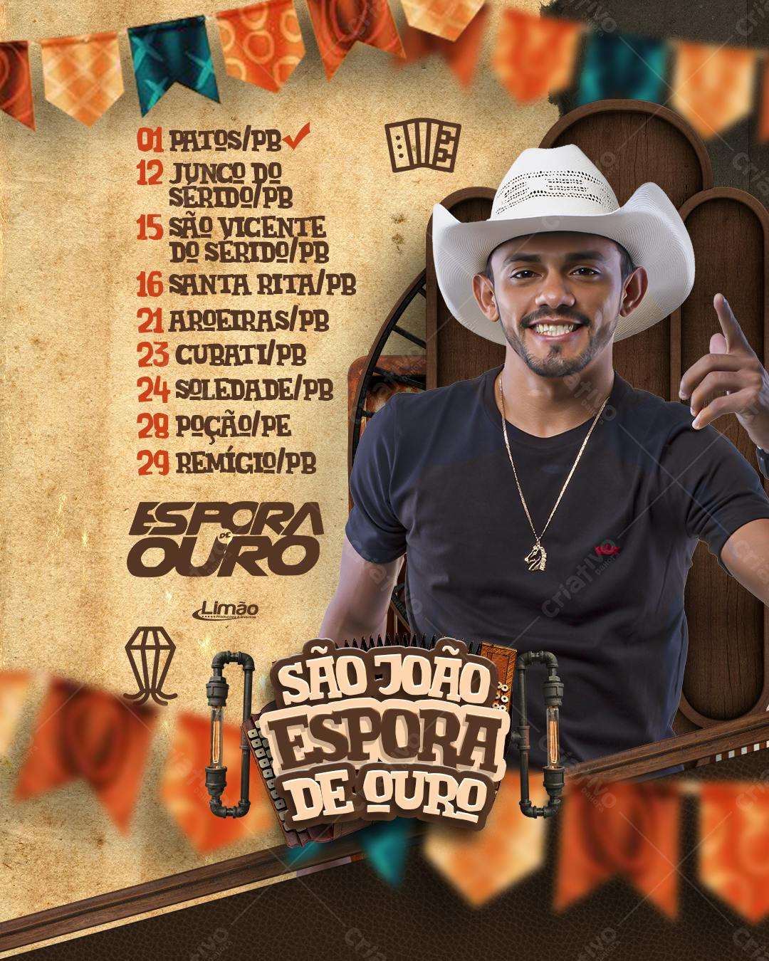 Flyer São João Espora de Ouro PSD Editável