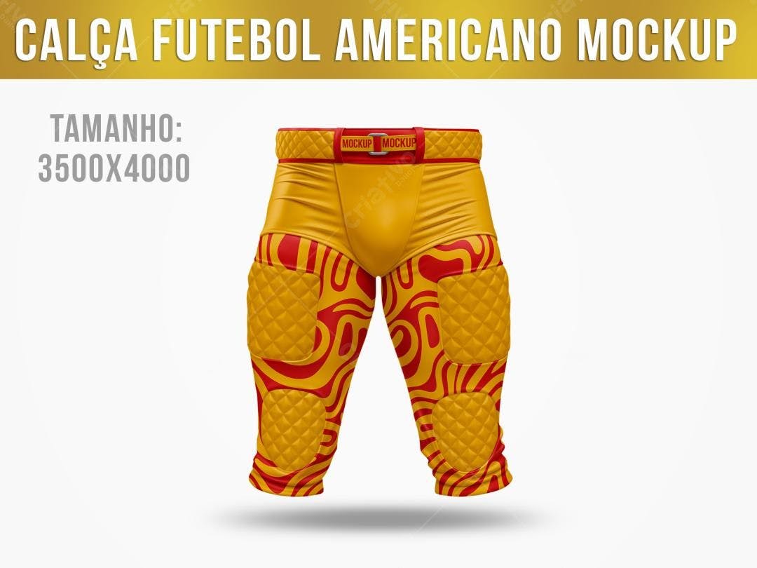Mockup Calça Futebol Americano: Amarelo e Vermelho
