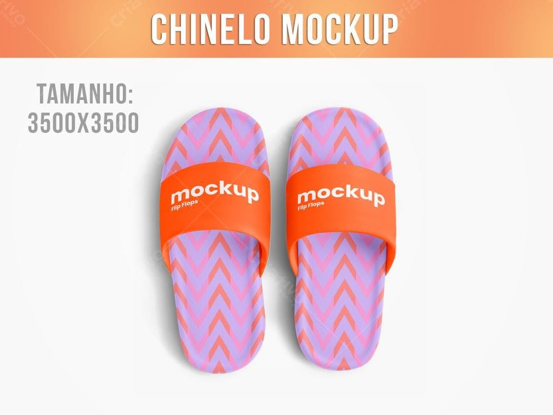 Mockup Chinelo Laranja e Lilás com Padrão Geométrico