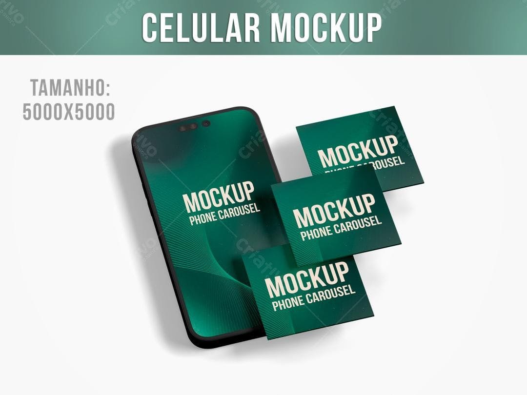 Mockup Celular com Cards Verde Escuro: Design Moderno