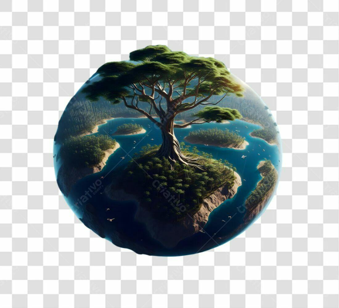 Icone Planeta Verde com Árvore PNG com fundo transparente