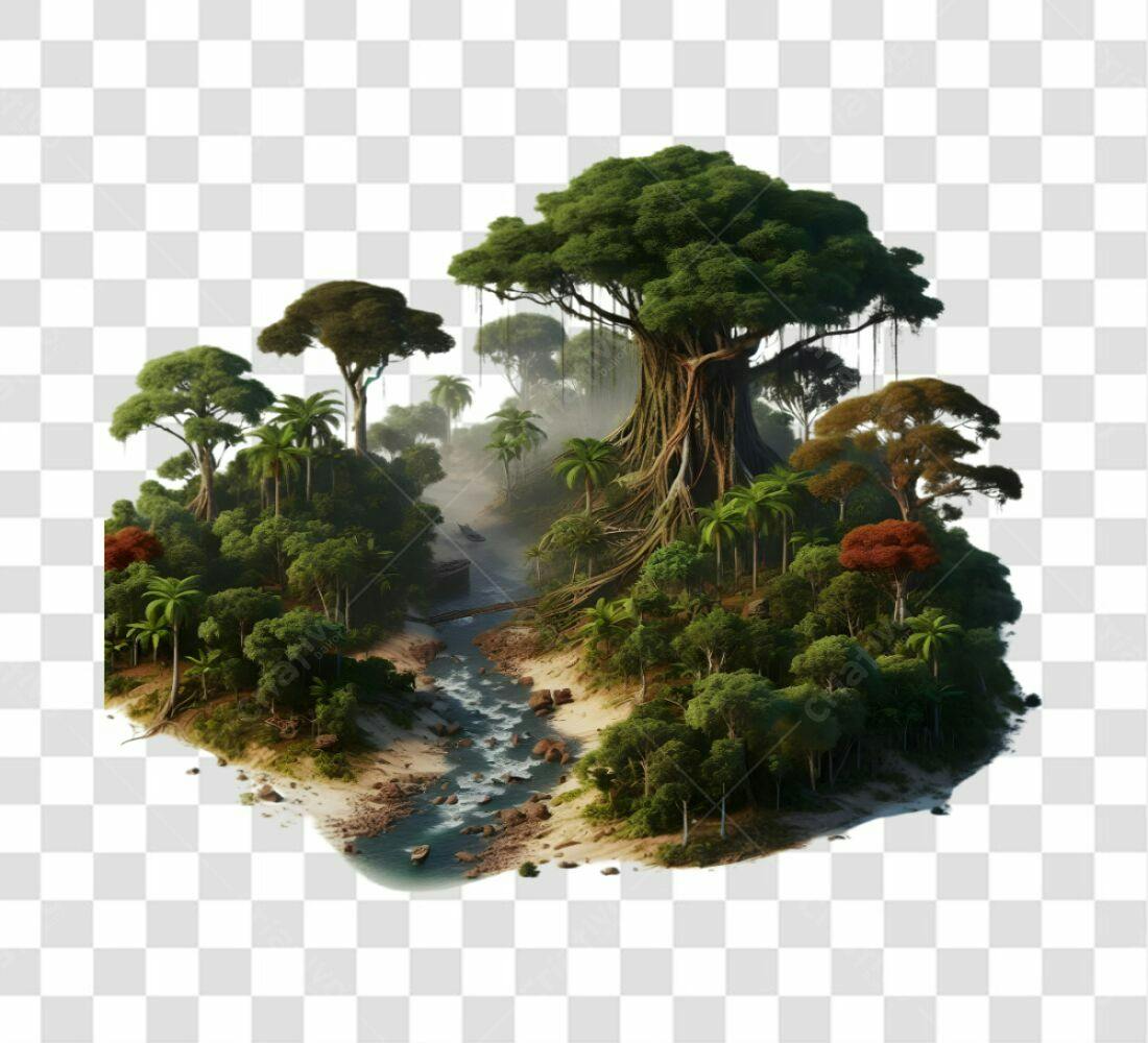 PNG Cenário de floresta tropical com rio PNG com fundo transparente