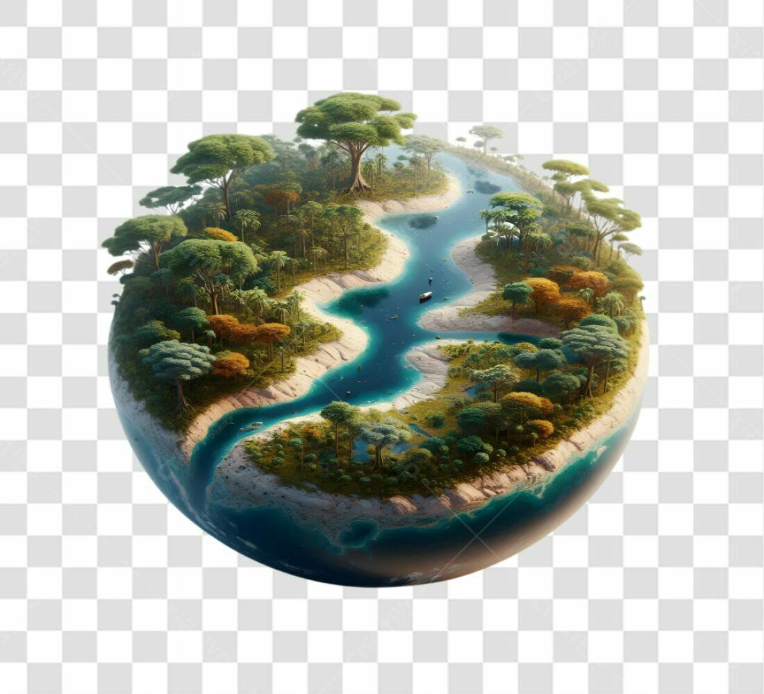 Icone Planeta Verde com Rio PNG com fundo transparente