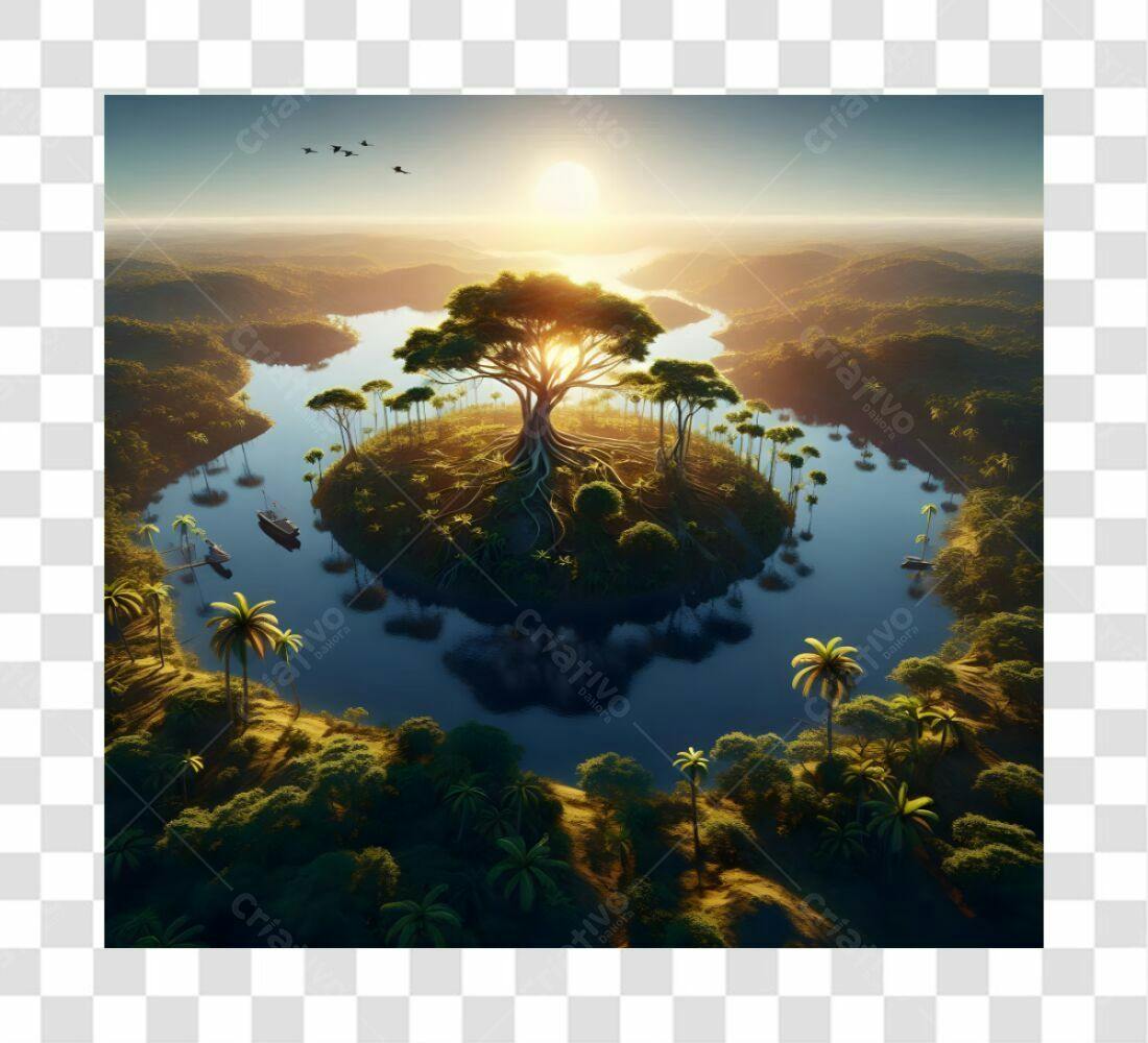 Imagem PNG com fundo transparente Paisagem Tropical Ilha com Árvore Gigante