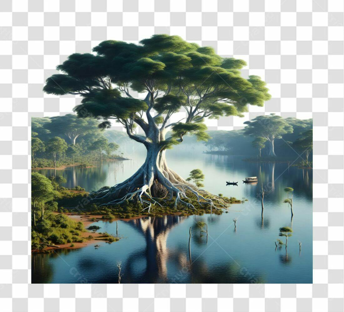 Imagem PNG com fundo transparente Paisagem Lago e Arvore Gigante