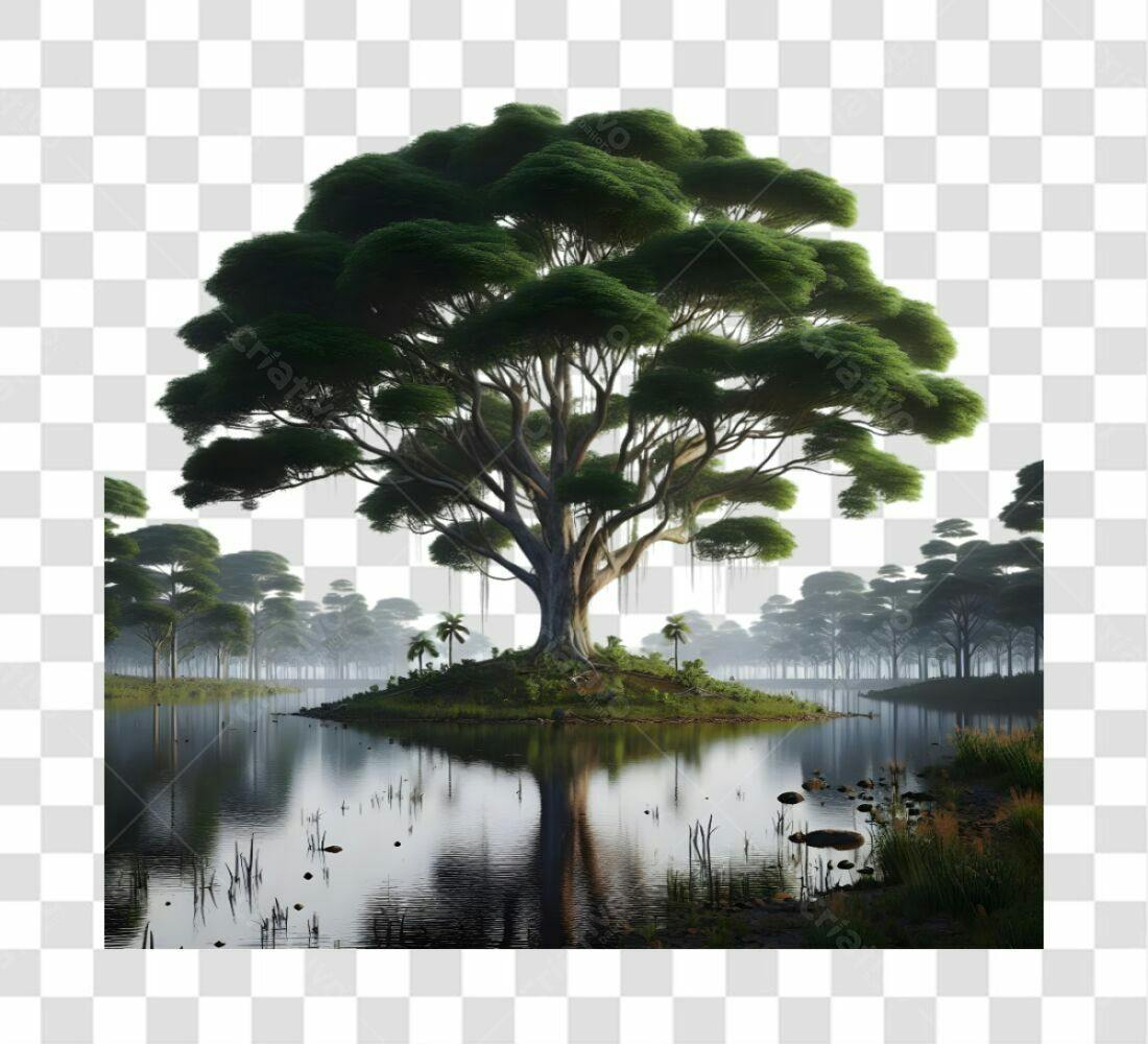 Imagem PNG com fundo transparente de árvore na lagoa