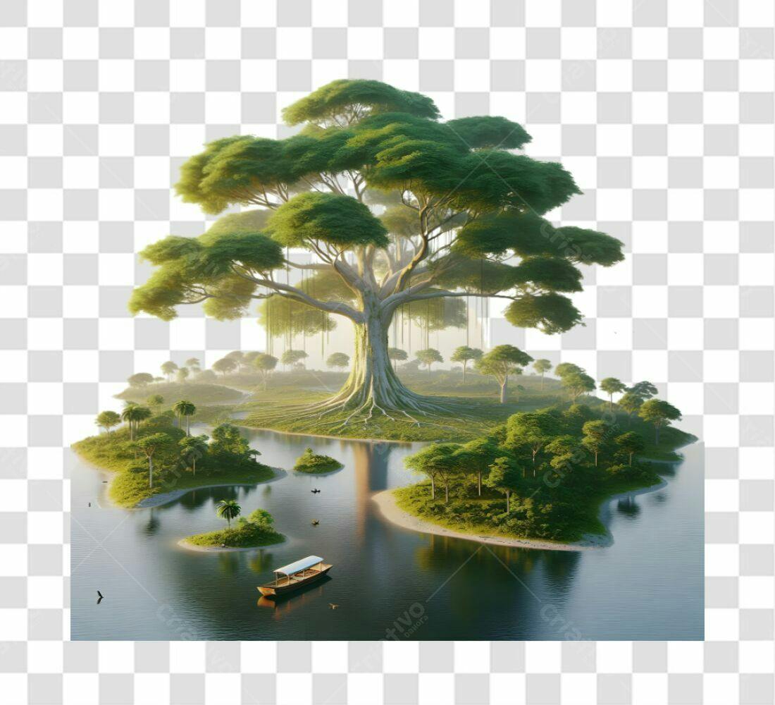 Imagem PNG com fundo transparente Paisagem Tropical Ilha com Árvore Gigante