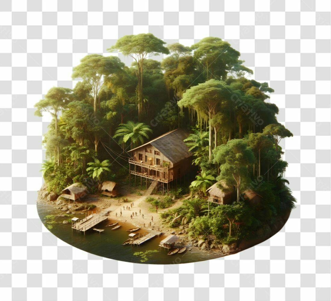 Ilustração PNG com fundo transparente Aldeia Amazônica
