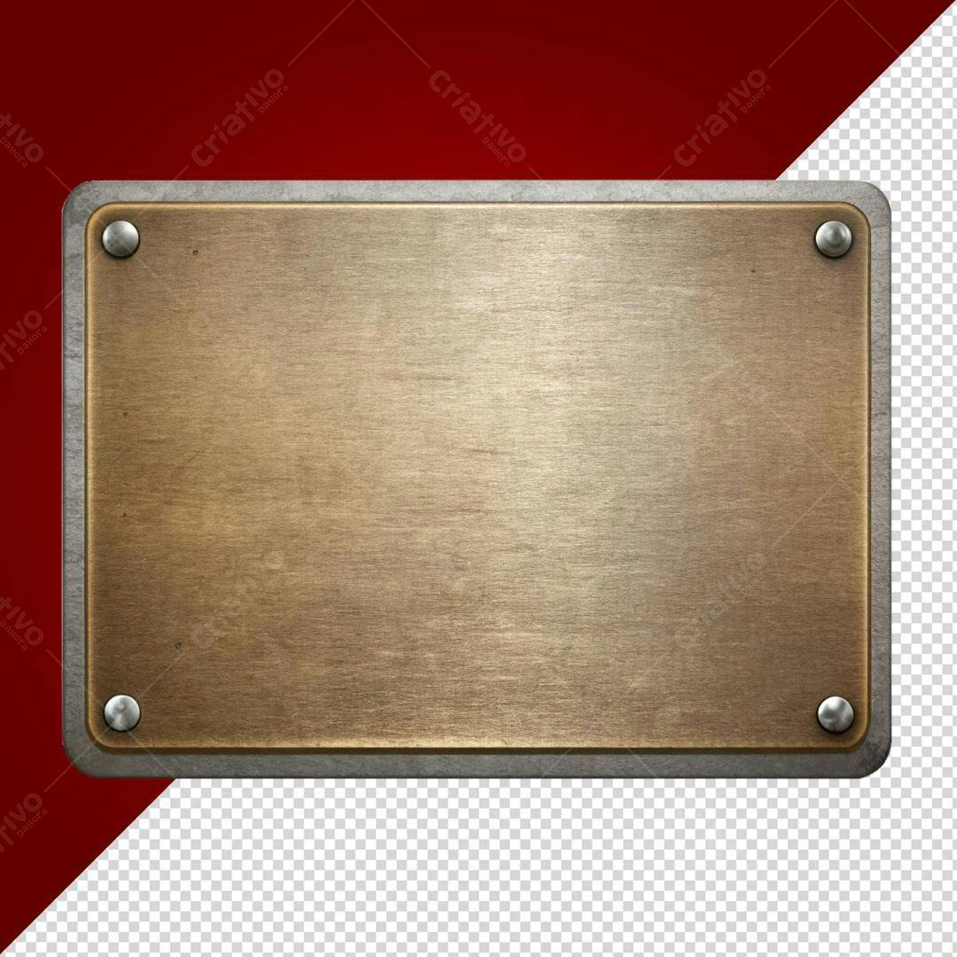 Plaqueta Metálica Dourada PNG com fundo transparente