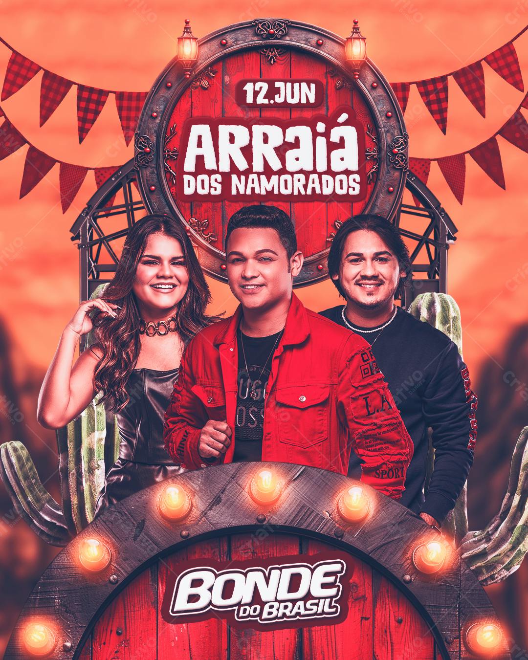 Flyer Arraia dos Namorados com Bonde do Brasil PSD Editável