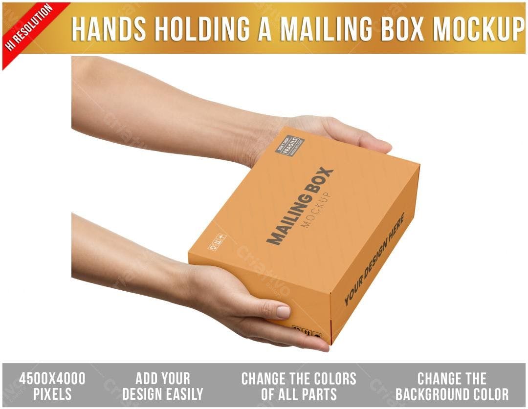 Mockup Caixa Postal em Mãos - Design Realista