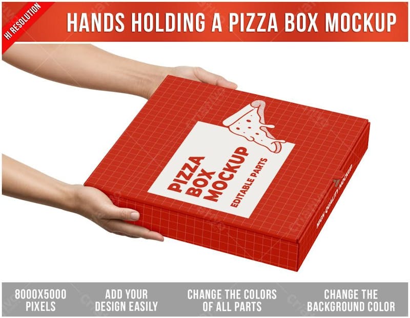 Mãos segurando caixa de pizza mockup