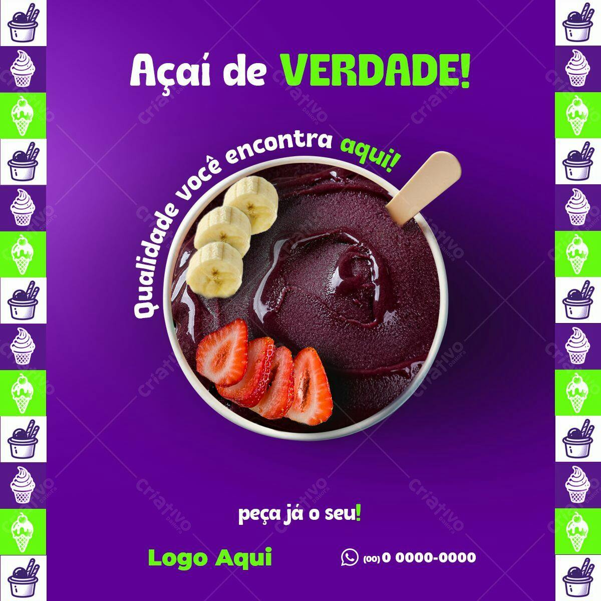 Post Açaí para Redes Sociais PSD Editável