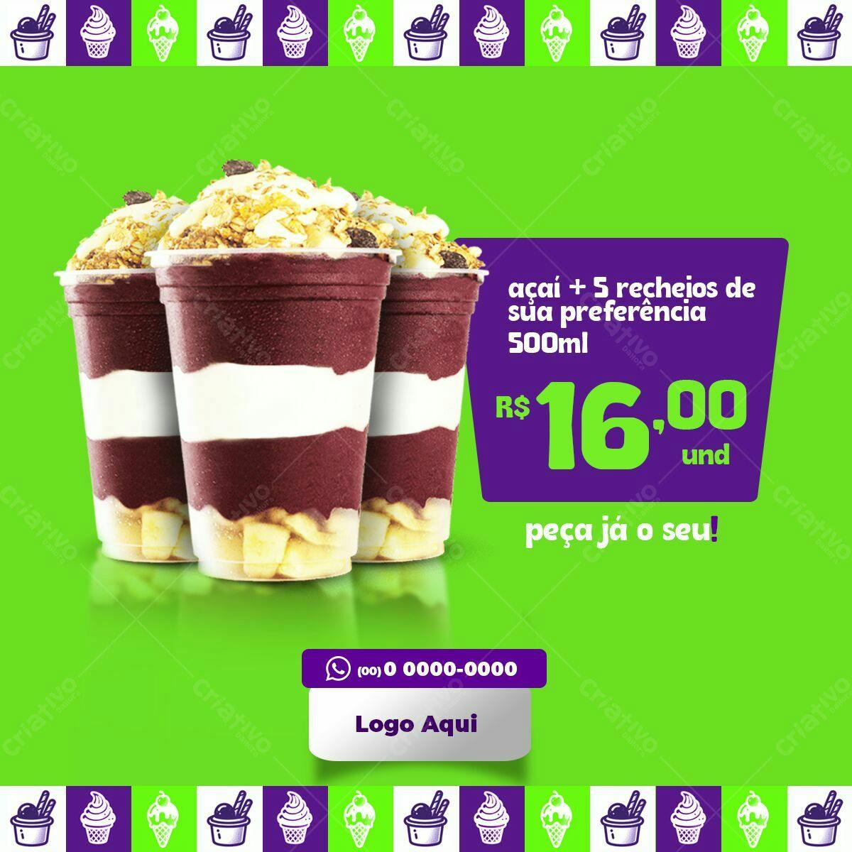 Flyer para Promoção de Açaí PSD Editável