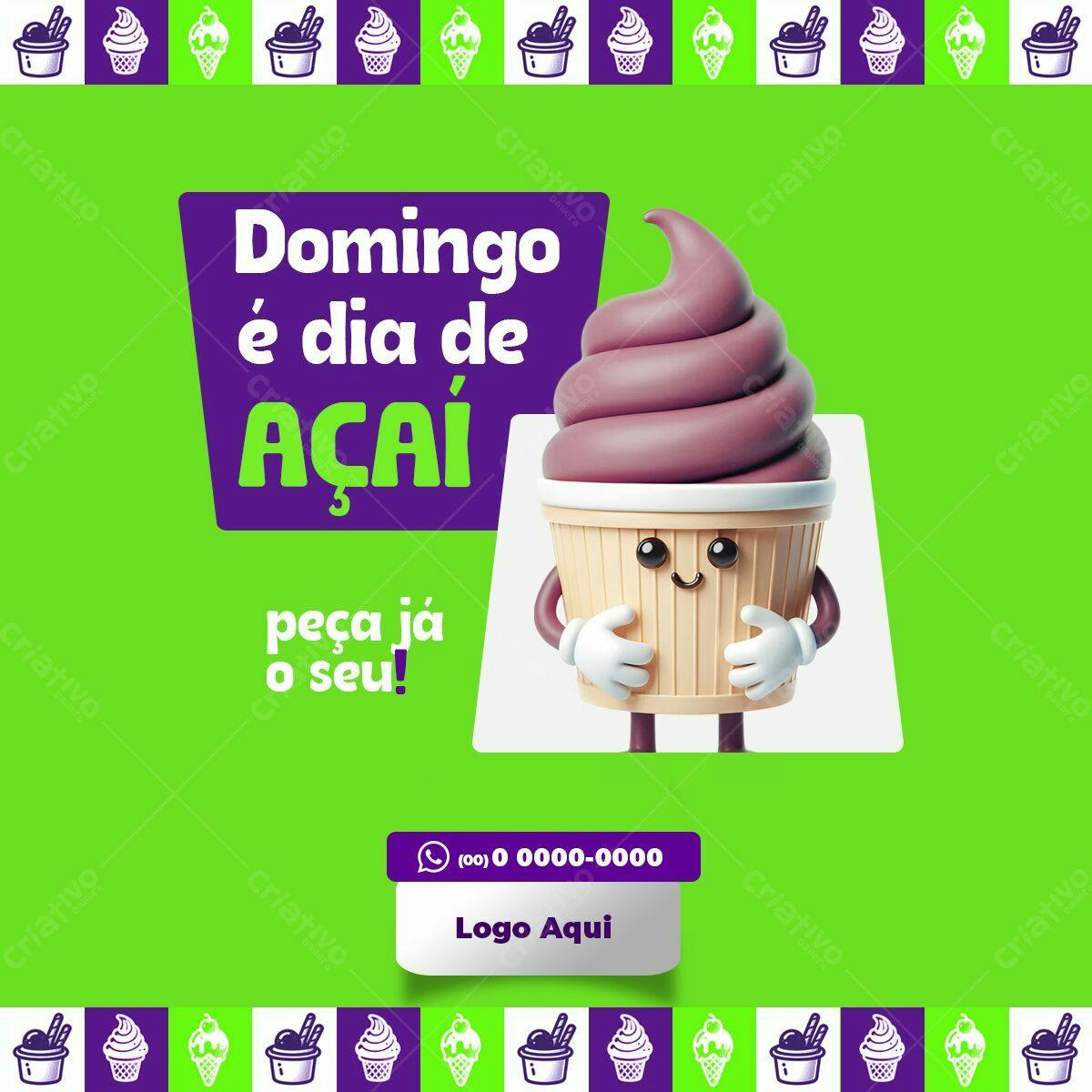 Postagem Instagram Açaí Domingo PSD Editável