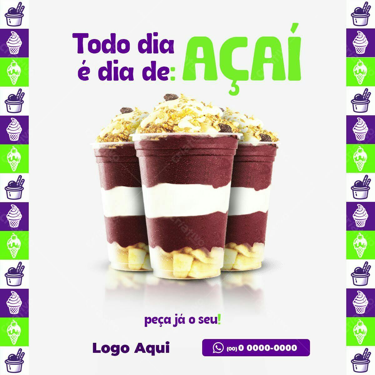 Post para Redes Sociais de Açaí PSD Editável