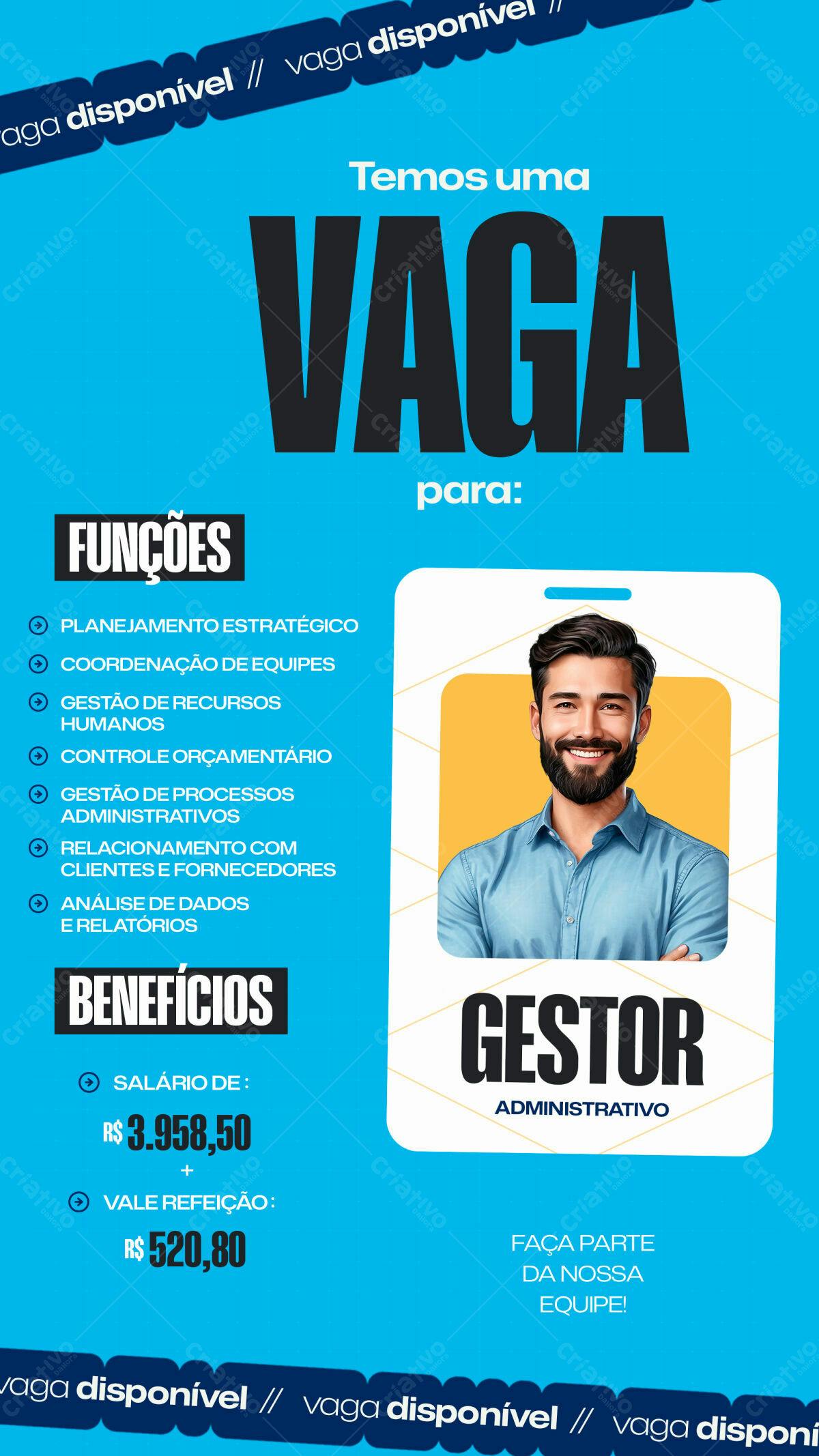 Flyer Vaga Gerente Administrativo PSD Editável