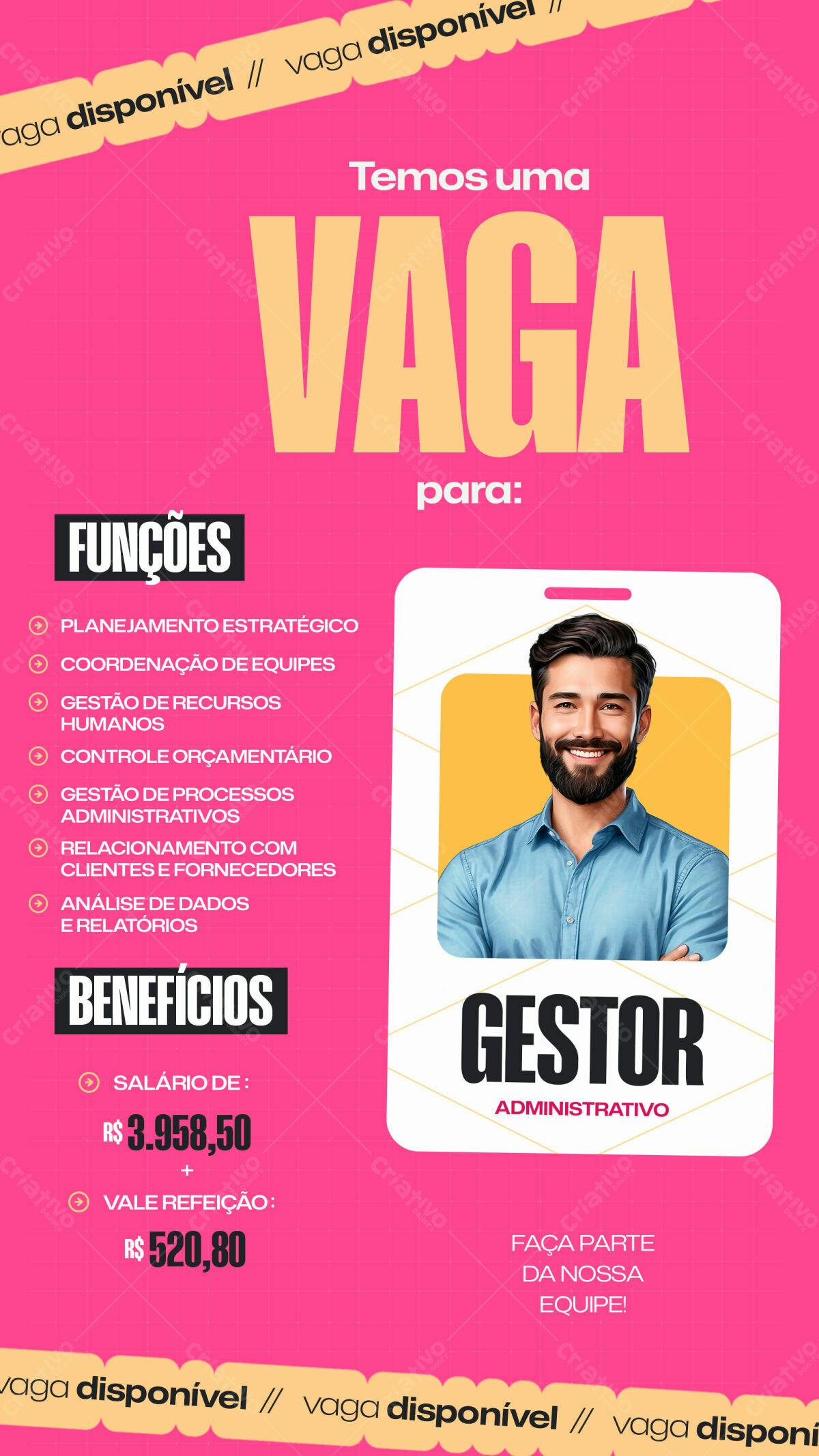 Flyer Vaga Gestor Administrativo PSD Editável