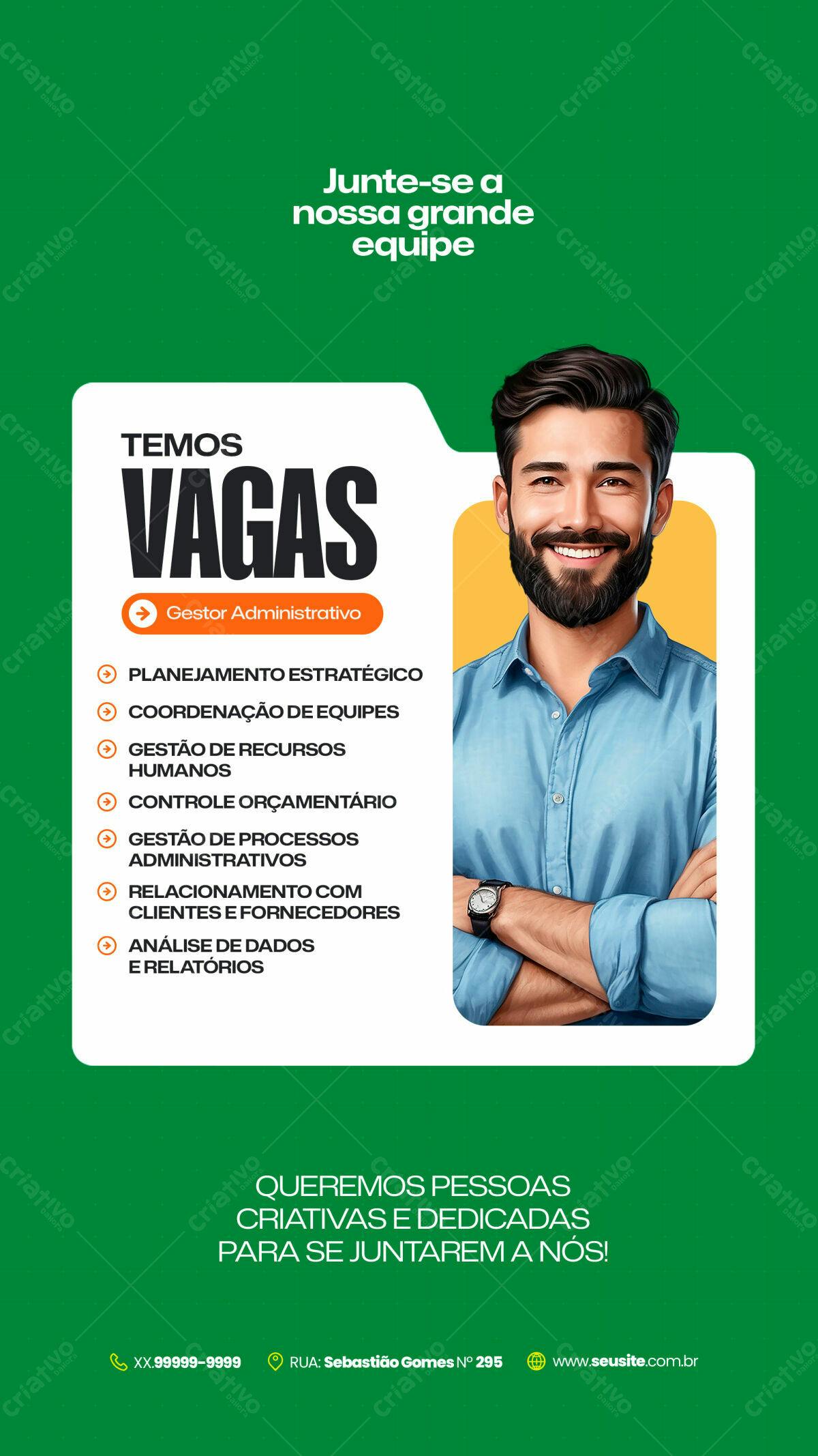 Flyer Vagas Emprego Gerente Administrativo PSD Editável